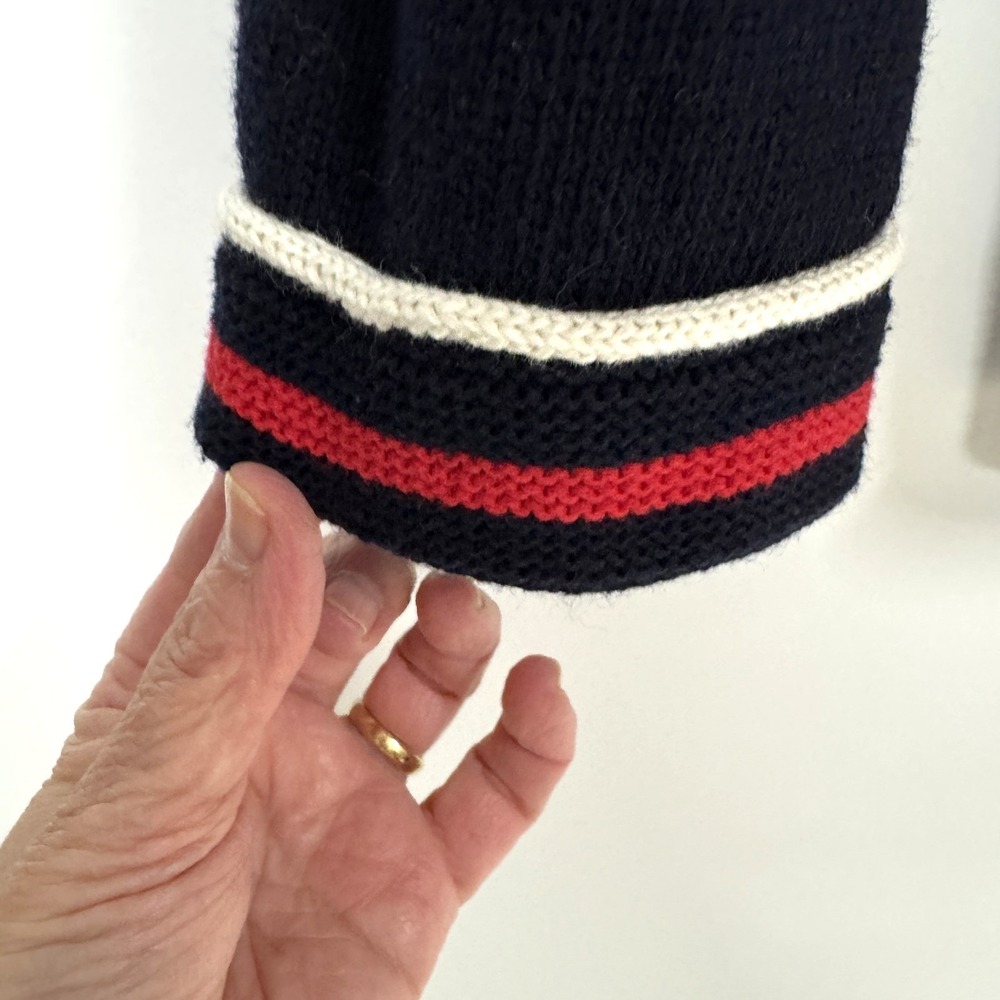 Talbots Cotton Open Cardigan, Sz Small, Navy Red White 3/4 Sleeve Pockets Boxy - Picture 4 of 8